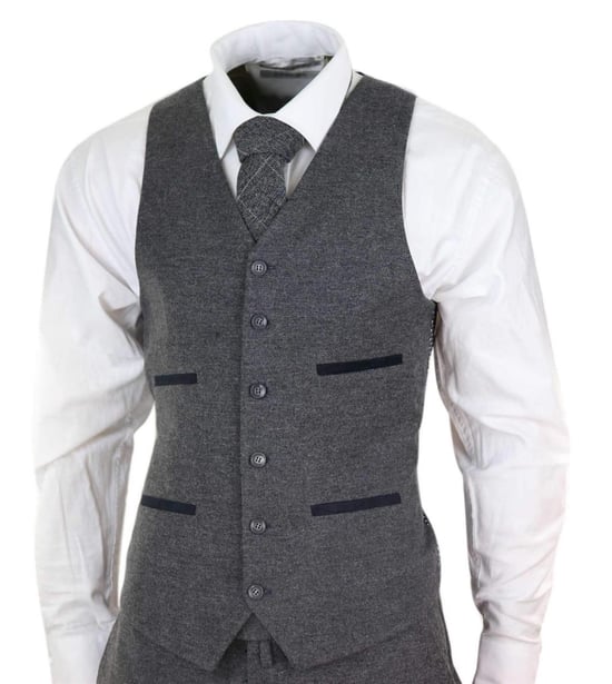 Traje retro vintage de tweed de lana gris de 3 piezas para hombre - Image 5