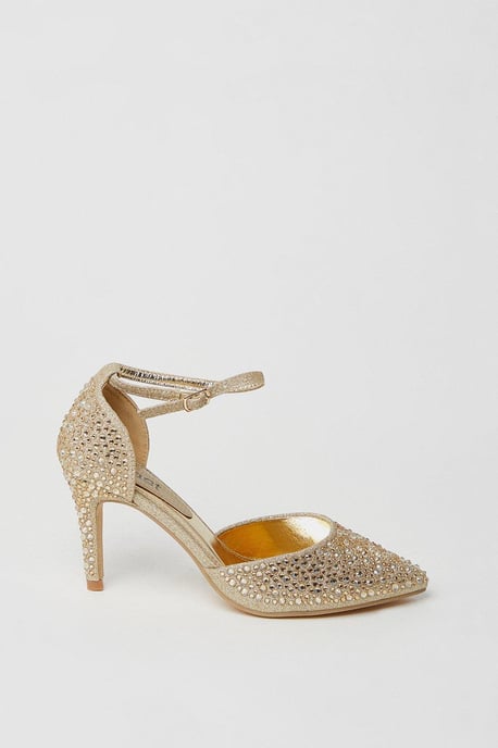 Sarina Diamante Glitter Open High Stiletto Heeled Court Shoes