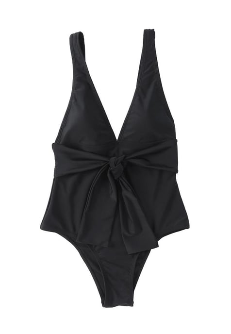 Traje de Baño de Una Pieza para Mujer con Cintura Acordonada y Escote en V Profundo en Negro - Image 5