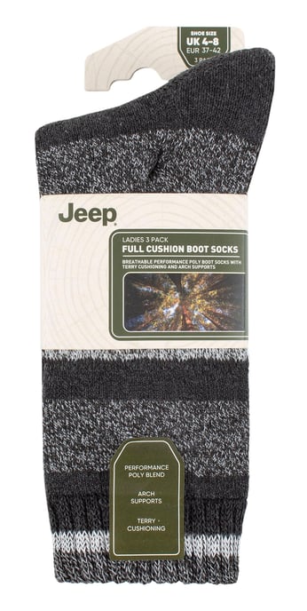 Womens Walking Boot Socks | Jeep | Transpirable Ribbed Full Cushion Performance Socks for Ladies - Gris / Pizarra - Image 2