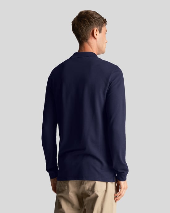 Lyle & Scott men's long sleeve polo shirt with matching print in navy blue