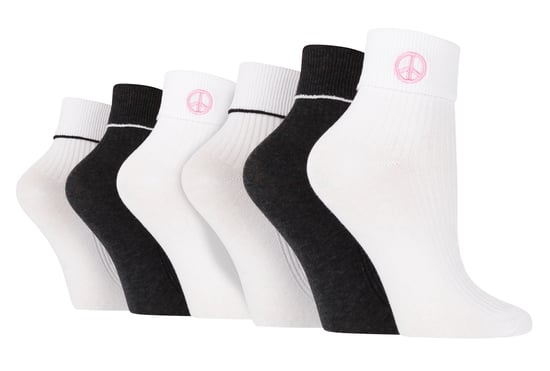 6 Pairs Ladies Lounge Turn Cuff Socks | Wildfeet | Knit Ankle Embroidered Socks - Peace - Image 1
