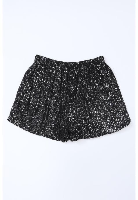 Pantalones cortos casuales de cintura alta con lentejuelas para mujer en negro - Image 4