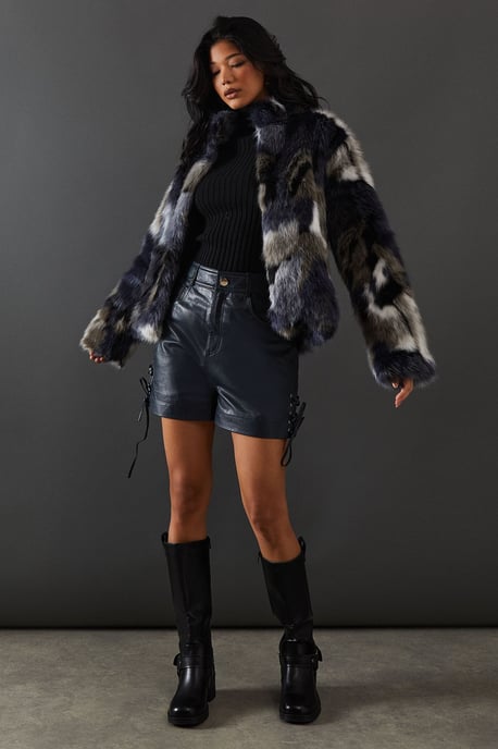 Premium Camouflage Faux Fur Cropped Jacket