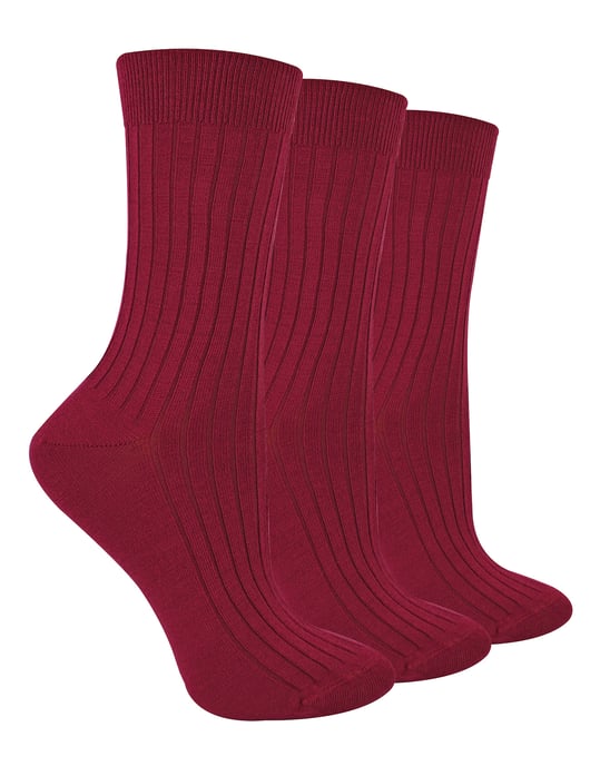 3 Pares Señoras Original Merino Lana Calcetines | Steven | Transpirable Grueso Caliente Bota Calcetines - Borgoña - Image 1