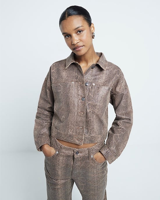 River Island Womens Cropped Jacket Brown Snake Print - Image 1