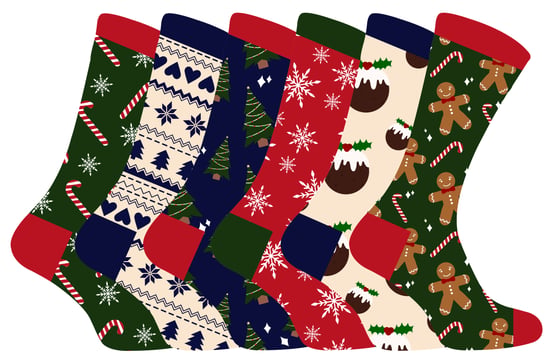 Calcetines de Navidad para hombre | Snob de calcetines | Novedad Colorido Elegante Divertido Patterned Crew Xmas Socks - 6 Pack - Image 1