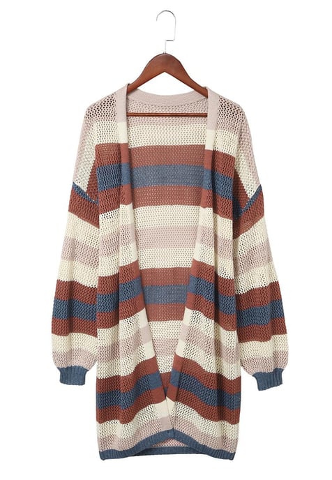 Cardigan de punto hueco con bloques de color para mujer en azul - Image 6