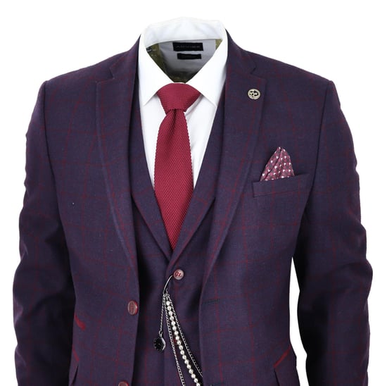 Traje de tweed de 3 piezas para hombre, a cuadros morados ciruela, Peaky Blinders, clásico Gatsby de los años 20 - Image 3