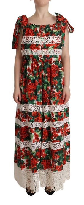 Vestido Largo Maxi de Encaje con Estampado de Geranios Multicolor para Mujer de Dolce & Gabbana - Image 1