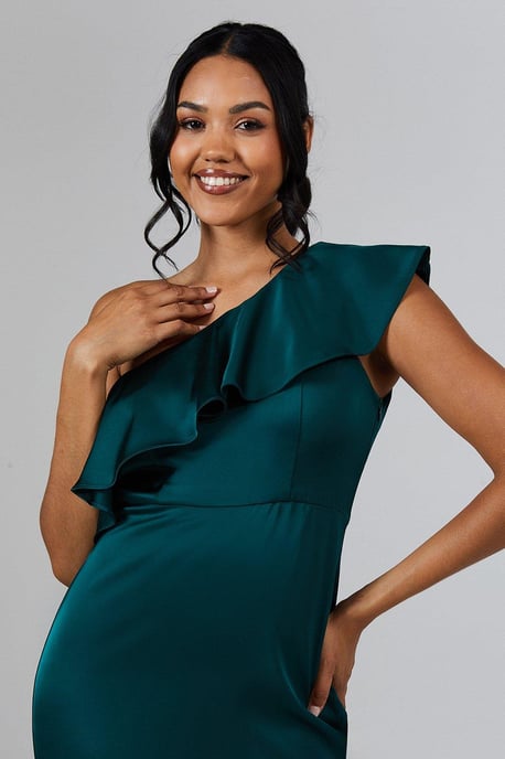 Ruffle Detail One Shoulder Satin Bridemaids Dress