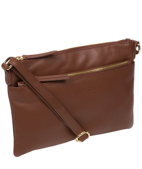 'Hannah' Dark Tan Nappa Leather Cross Body Bag