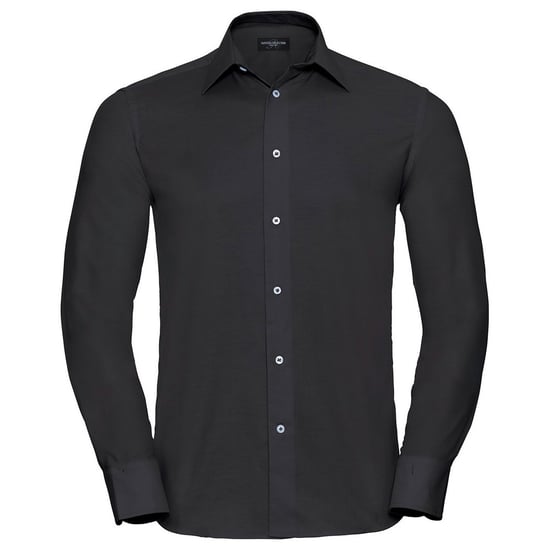 Russell Collection Mens Oxford Tailored Long-Sleeved Formal Shirt (Black) - Image 1
