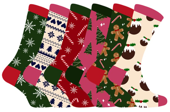 Calcetines de Navidad para Mujer | Calcetines Snob | Calcetines de Navidad de colores | Regalo para Ella - 6 Pack - Image 1