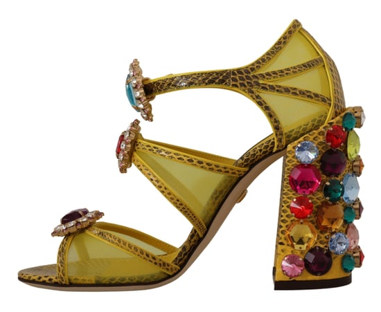 Dolce & Gabbana Yellow Leather Crystal Ayers Sandals