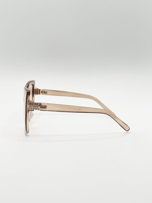 Oversize Cateye Sunglasses with Diamante Detail in Champagne