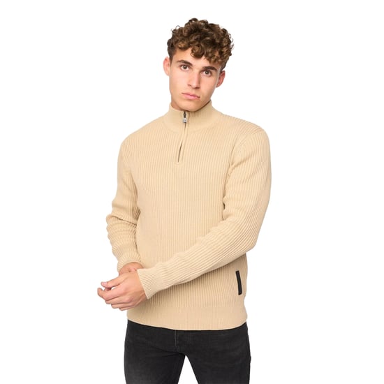 Crosshatch Mens Havaline Knitted Quarter Zip Pullover (Wheat) - Image 1