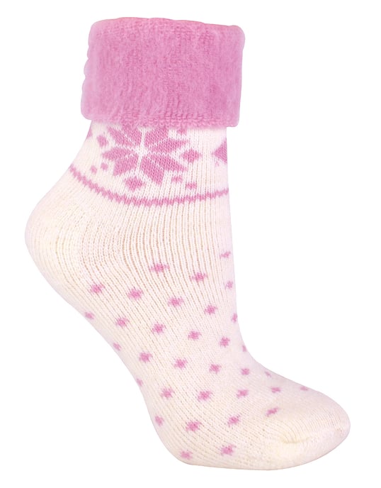Calcetines de Cama de Lana para Mujer con Diseño Fairisle | Snob de Calcetines | Calcetines Térmicos de Salón para Invierno | Usados para Botas, Dormir, Salir al Aire Libre o como Regalo | Diseños Navideños - Crema - Image 1
