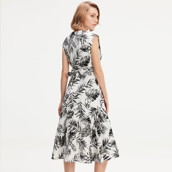 Tropical print sleeveless midi dress