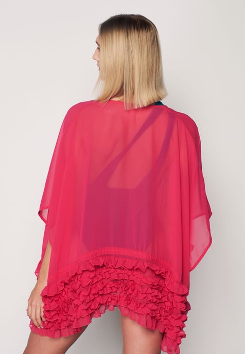 Frill Detailed Kimono - Fuschia - Image 4