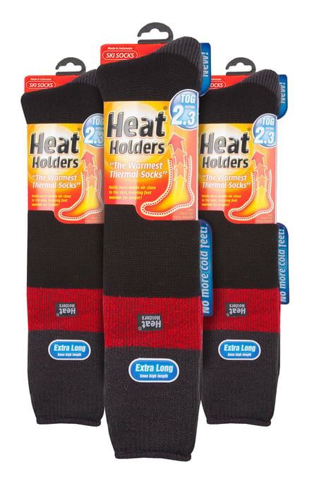 Calcetines térmicos de esquí a rayas para hombre | Calcetines extra largos de alta calidad - Negro / Rojo - Image 2