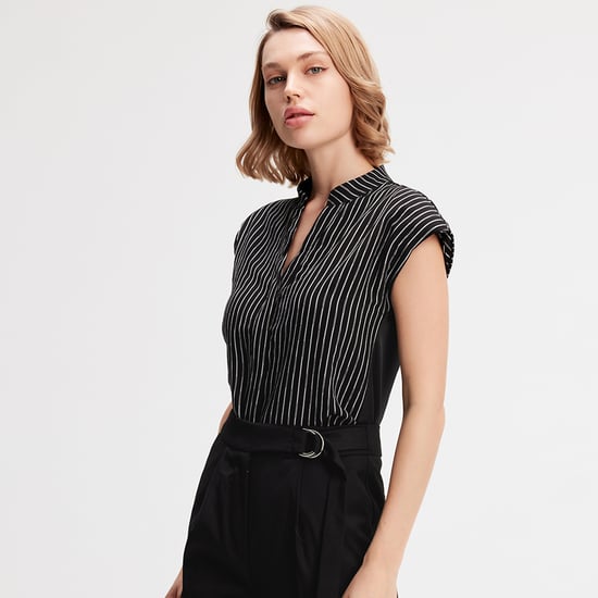 Bi-material striped shirt - Image 1