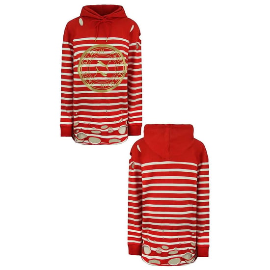 Sudadera con capucha desgastada roja y blanca para mujer Puma x Balmain - Image 3