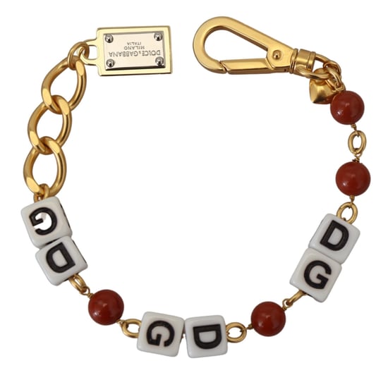 Pulsera de mujer con logo de Dolce & Gabbana, cadena dorada, cuentas de latón y broche de langosta - Image 1