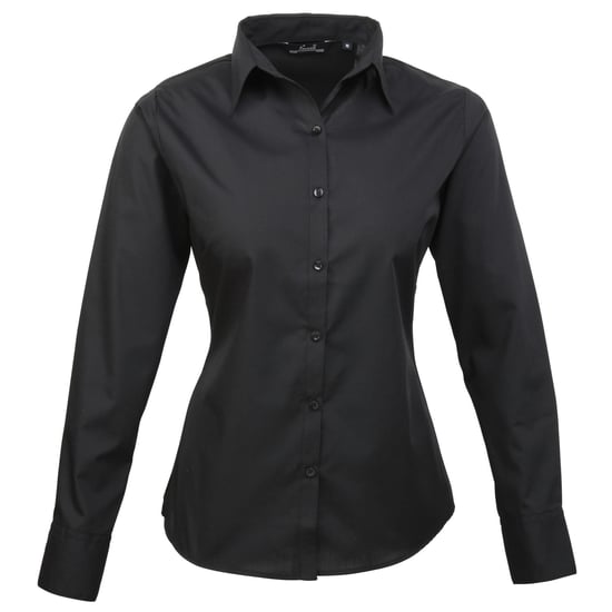 Premier Womens/Ladies Poplin Long-Sleeved Blouse (Black) - Image 1