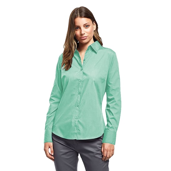 Premier Womens/Ladies Poplin Long-Sleeved Blouse (Aqua) - Image 3