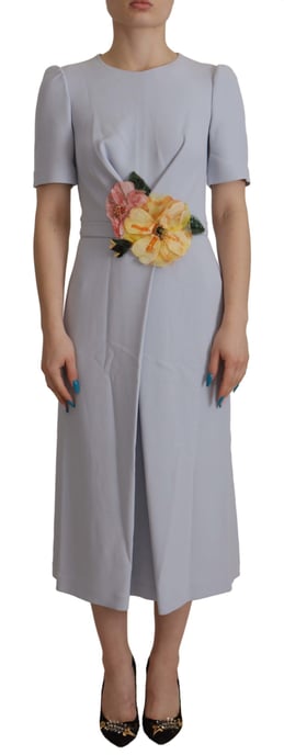 Vestido midi de viscosa para mujer con aplique floral azul de Dolce & Gabbana - Image 1