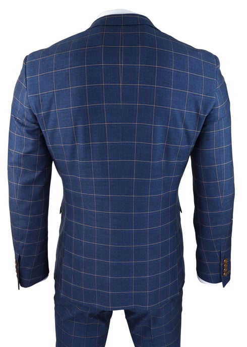 Traje de tres piezas para hombre con cuadros azules y dorados Peaky Blinders, traje elegante estilo Gatsby vintage de los años 20 - Image 6