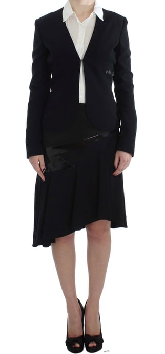 EXTE Black Blue Two Piece Suit Skirt & Blazer - Image 1
