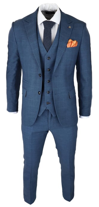 Traje azul de 3 piezas para hombre, cuadros príncipe de Gales, clásico, ligero, ajustado, moderno - Image 2