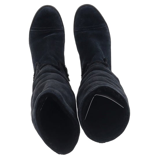Chanel CC Logo Shearling Boots in Navy Blue Suede - Image 2