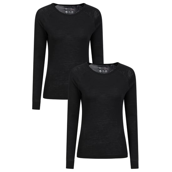 Mountain Warehouse Womens/Ladies Merino Wool Round Neck Base Layer Top (Pack of 2) (Black) - Image 1