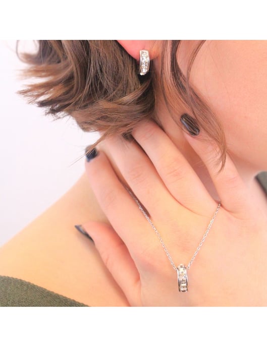Pendientes Aros Cuadrados - Plata y Cristal - Image 2
