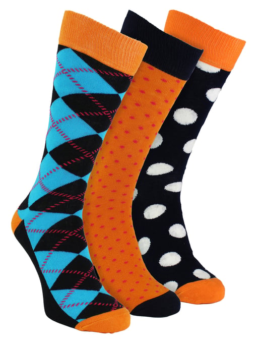 HS by Happy Socks - Pack de 3 calcetines de vestir divertidos - Argyle (Naranja) - Image 1