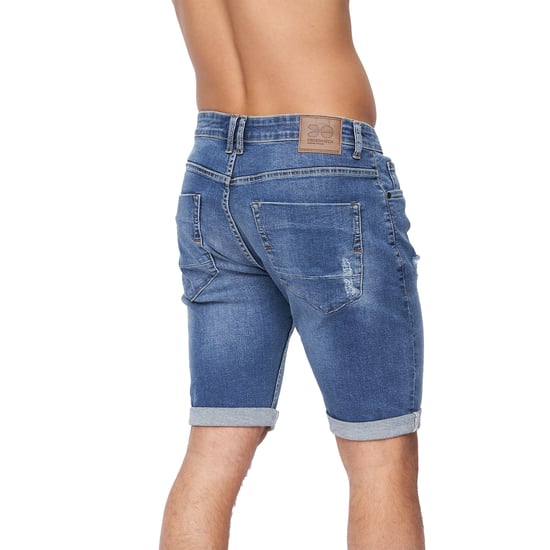 Crosshatch Mens Riptrey Abraised Denim Shorts (Mid Wash) - Image 2