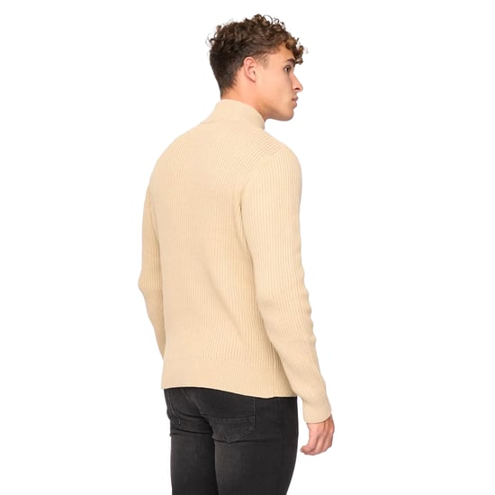Crosshatch Mens Havaline Knitted Quarter Zip Pullover (Wheat) - Image 2