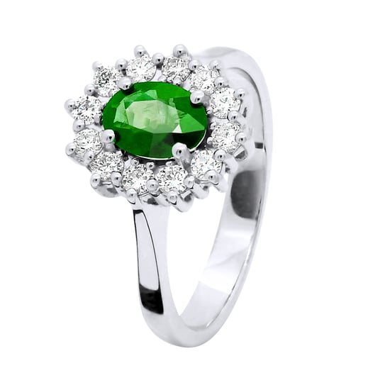 DIADEMA - Ring - Emerald surrounded by Diamonds - White Gold