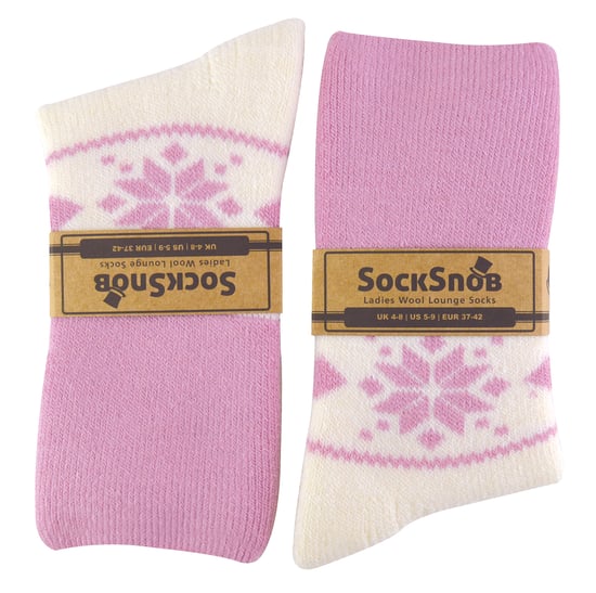 Calcetines de Cama de Lana para Mujer con Diseño Fairisle | Snob de Calcetines | Calcetines Térmicos de Salón para Invierno | Usados para Botas, Dormir, Salir al Aire Libre o como Regalo | Diseños Navideños - Crema - Image 2