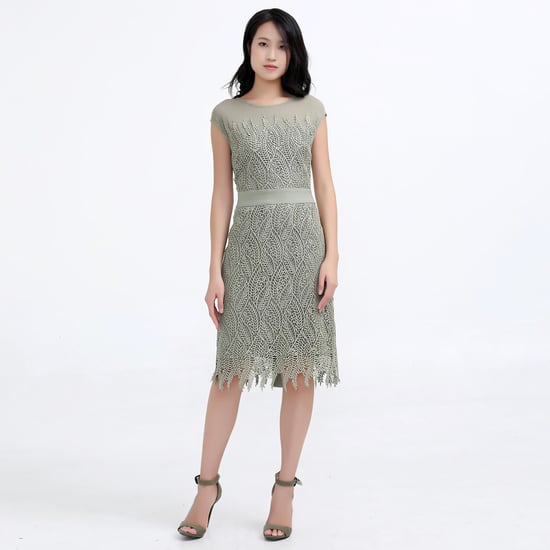 Fitted dress in macro lace and tulle - Image 1