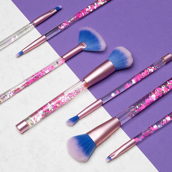 Aquarius Cosmic Makeup 7pcs Brush Set With Liquid Glitter Handle, Pink with Purple
