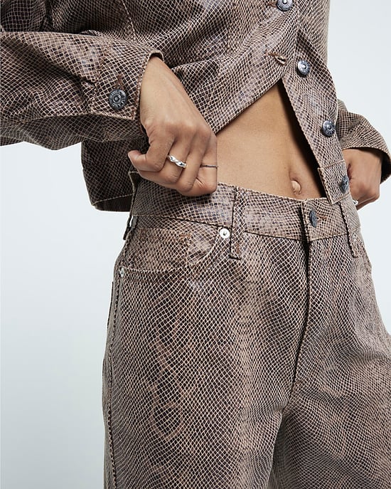 River Island Womens Straight Jeans Brown Relaxed Snake Print