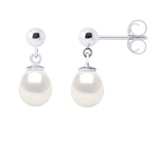 Earrings in White Gold and Real Cultured Freshwater Pearls Pear 7-8 mm - Image 1