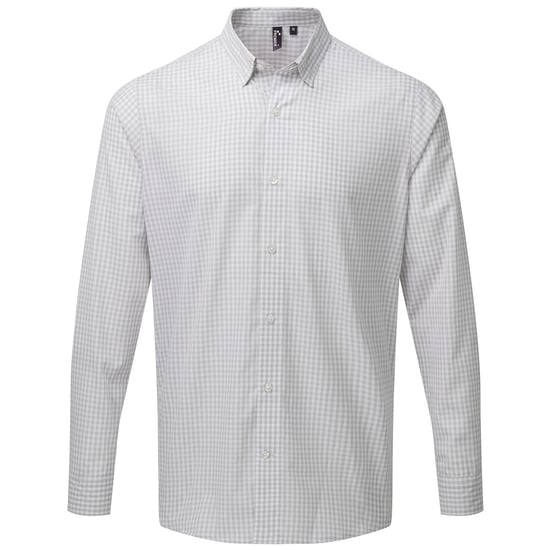 Premier Mens Maxton Checked Long-Sleeved Shirt (Silver/White) - Image 1