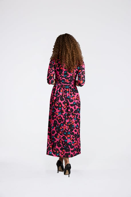 Sonia V Neck Wrap Dress - Pink Leopard