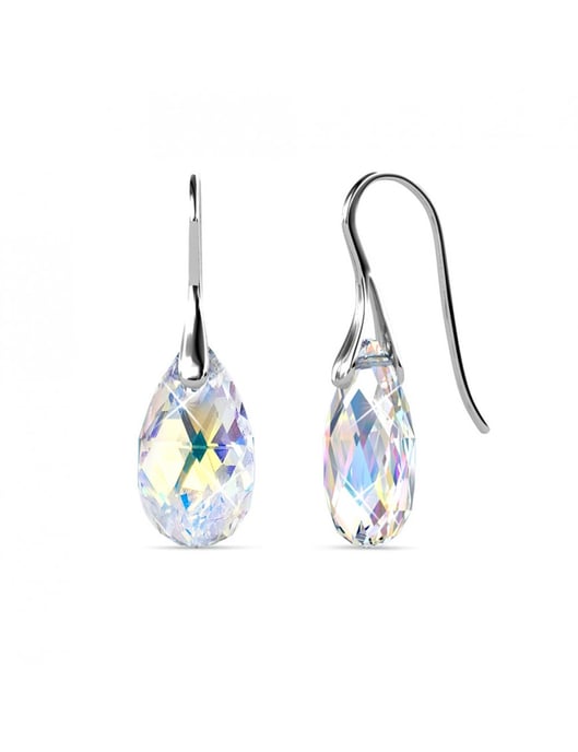 Pendientes de gancho en forma de lágrima - Plata y blanco brillante - Image 1