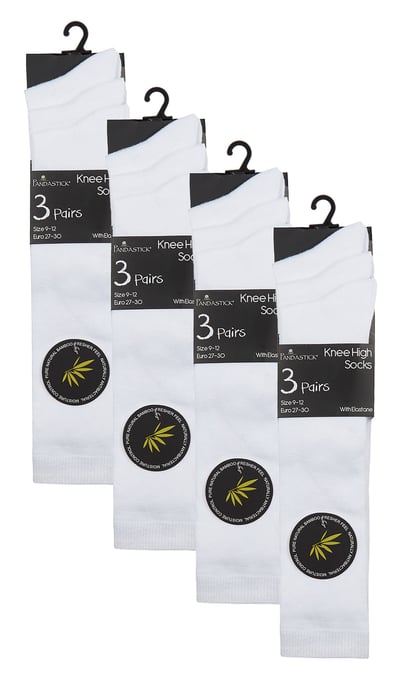 12 Pair Multipack Girls Knee High Bamboo Socks | Long School Kids Socks - Blanco - Image 2